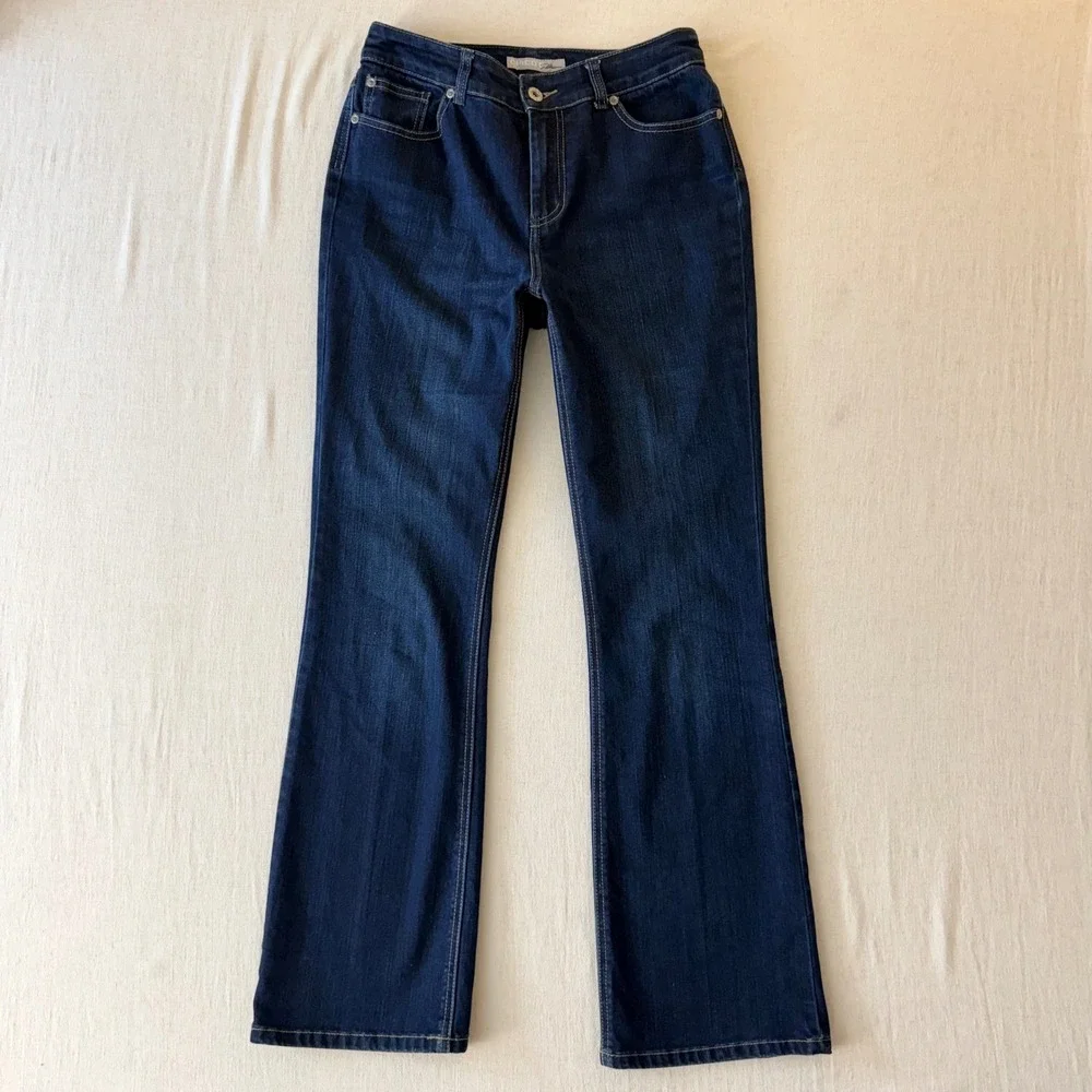 Chico's Platinum Embellished Dark Wash Straight Leg Jeans Women 0.5 (US 6)